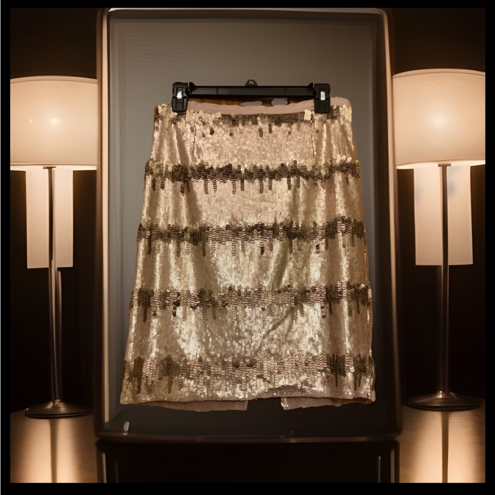 Banjul Gold Tiered Sequin Disco Hip Hop Rave Festival Party Shiny Skirt sz Lrg